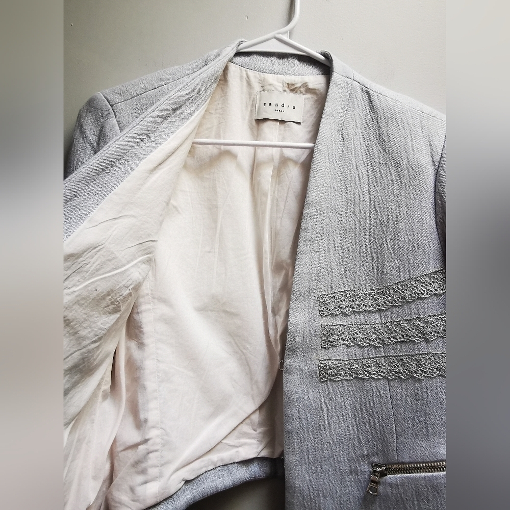 Sandro Paris Blazer Baby Blue size 40  european ptp 19" - Picture 11 of 16